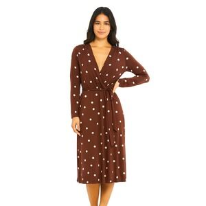 Talbots Dress S Brown White Fit And Flare‎ Polka Dot Twist Front V-Neck Classic